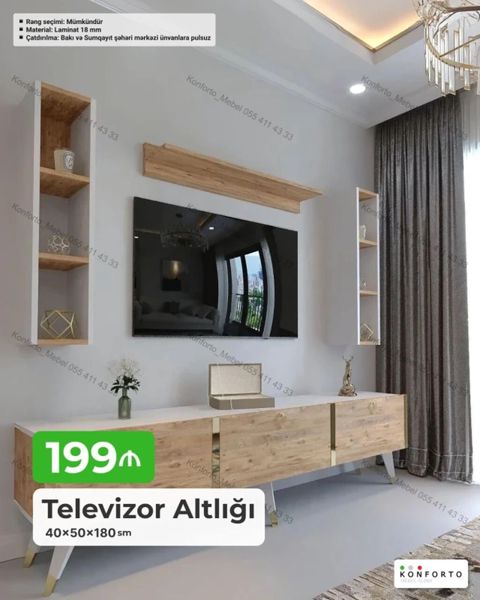 Televizor Altlığı – 40×50×180 sm - Müasir dizayn: ağ və ağac — Bakı