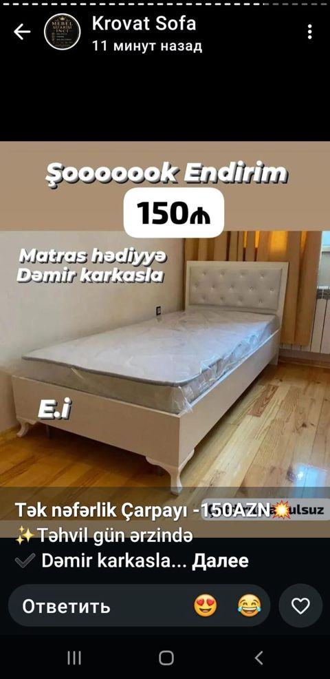 Tək nəfərlik çarpayı - Rəng: ağ - Başlıq: düyməli, yumşaq üzlü — Dolab Taxt Çarpayı Mebel Fabriki ✨Əfsanə.x — Çarpayılar