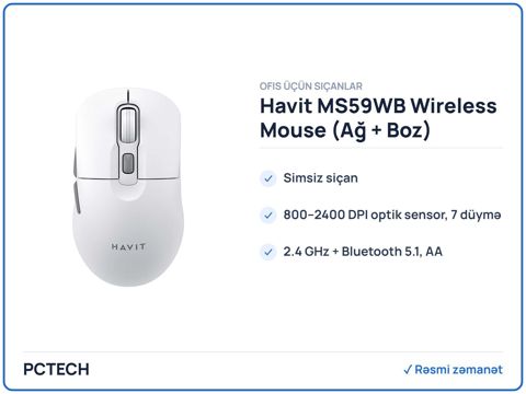 Havit MS59WB Wireless Mouse (Ağ + Boz) (HVMS-MS59WB-WG) — Bakı