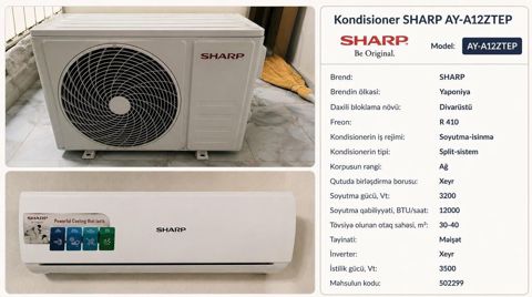 Kondisioner Sharp AY-A12ZTEP – Kondisioner 1 ay üstunde olub cemi ev — Digah