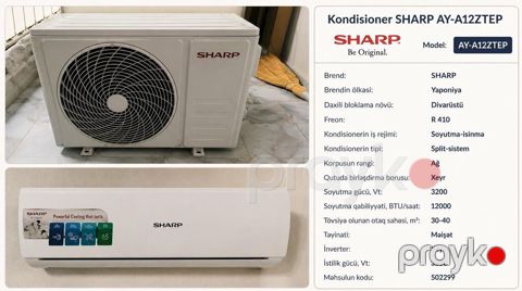 Kondisioner Sharp AY-A12ZTEP – Kondisioner 1 ay üstunde olub cemi ev