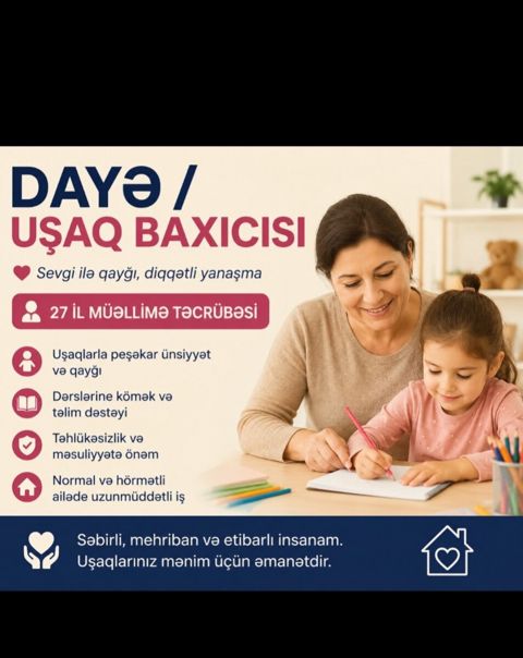 Dayə-tərbiyəçi işi axtarıram — Bakı