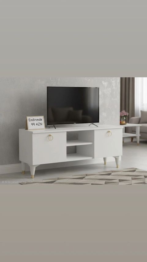 Ağ rəngli TV stendi - Minimalist dizayn, müasir interyerlərə uyğundur — Digah