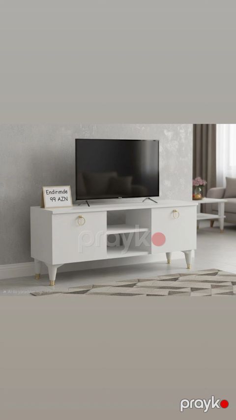 Ağ rəngli TV stendi - Minimalist dizayn, müasir interyerlərə uyğundur