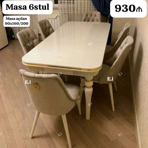 Mebel dəsti: Masa + 6 stul - Masa ölçüsü: 90 x 160 sm, açılan — Bakı