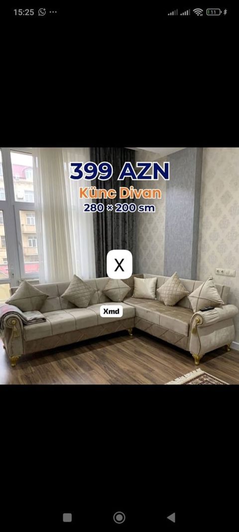 Künc divan – 280 200 sm - Zövqlü klassik-modern dizayn, qızılı — Bakı