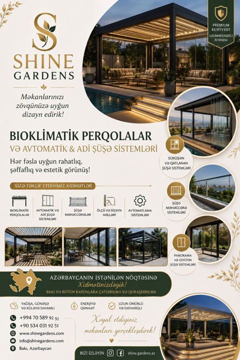Shine Gardens – Bioklimatik perqolalar və avtomatik/adi şüşə — Bakı