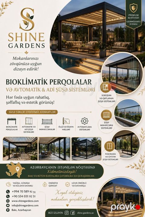 Shine Gardens – Bioklimatik perqolalar və avtomatik/adi şüşə — Bakı