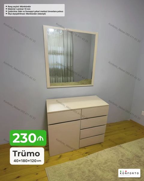 Trümo – güzgülü komod dəsti - Ölçü: 40×180×120 sm - Material: 18 mm — Bakı