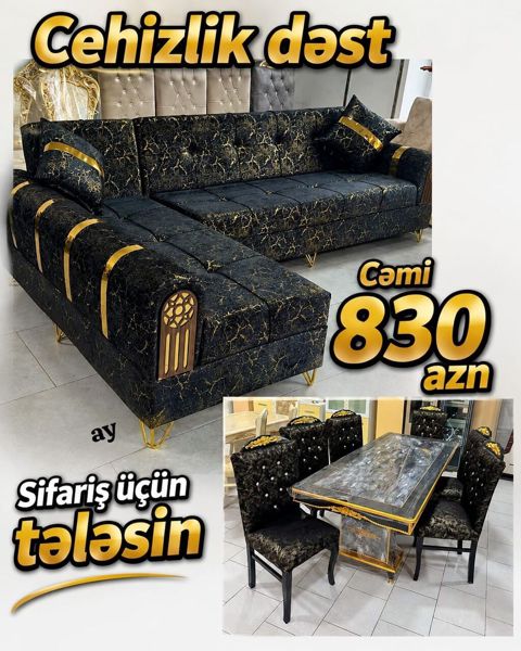 Cehizlik dəst – zərif qızılı detallarla lüks dizayn Dəst tərkibi — Bakı