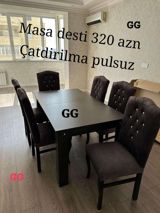 Masa və stul dəsti - Komplekt: 1 masa + 6 stul - Rəng: qara (klassik — Furniture
