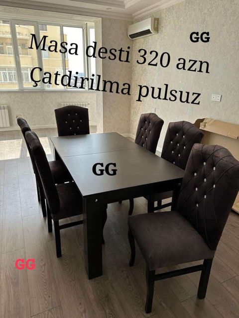 Masa və stul dəsti - Komplekt: 1 masa + 6 stul - Rəng: qara (klassik — Bakı