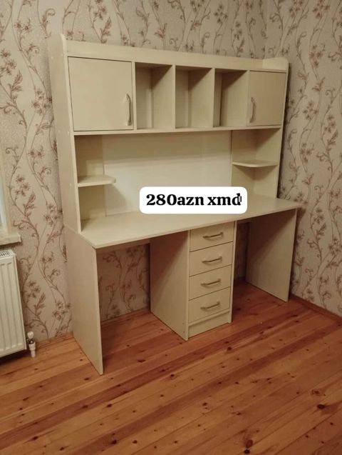 İş masası və üst dolab modulu - Rəng: krem/ivory - Geniş iş səthi — Bakı