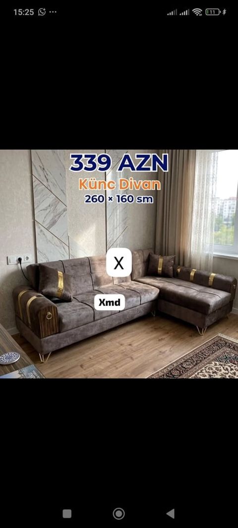 Künc divan – 260 160 sm - Rəng: qəhvəyi tonlarda - Forması — Bakı