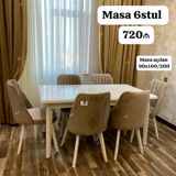 Mətbəx/qonaq otağı üçün yemək dəsti: - Dəst: 1 ədəd masa + 6 ədəd stul — Furniture
