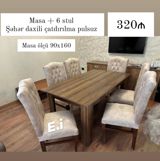 Masa + 6 stul dəsti - Dəst: 1 ədəd yemək masası və 6 ədəd stul - Masa — Mebel