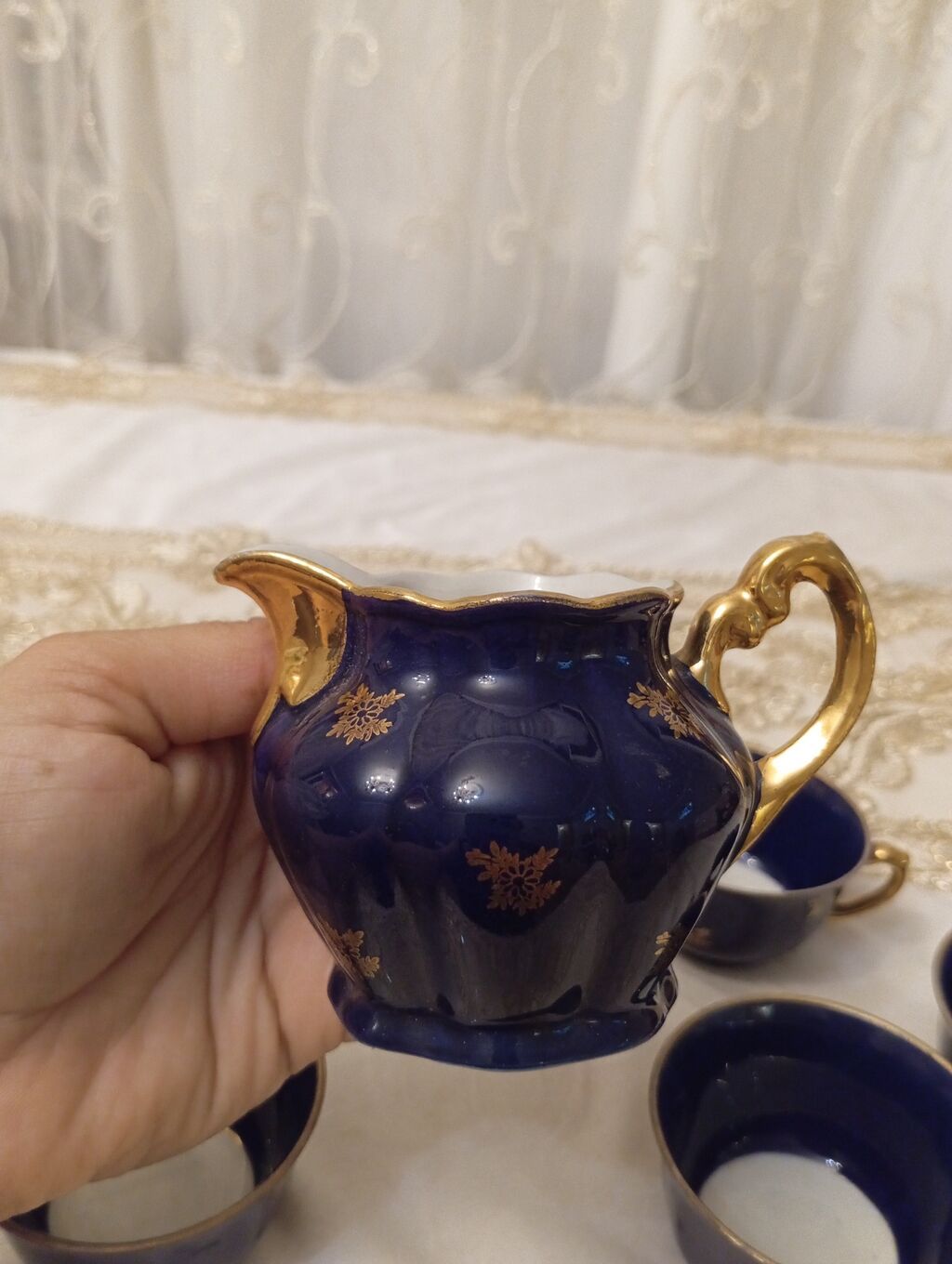 Qəhvə dəsti, rəng - Göy, Farfor, 6 nəfərlik, Polşa — Mallar, Bakı (6)