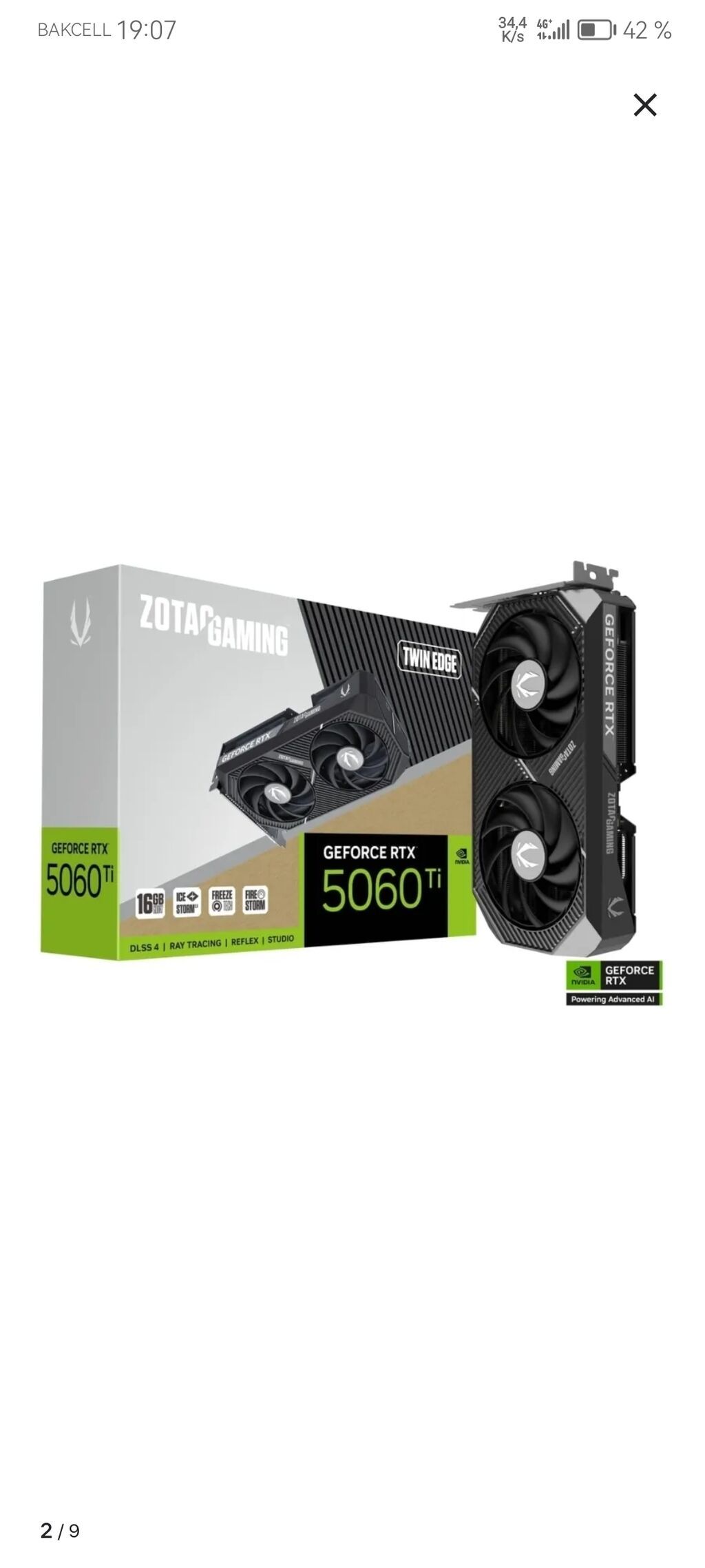 Zotac GeForce RTX 5060 Ti Twin Edge videokartı - Yaddaş: 16 GB GDDR7 — Elektronika, Bakı (2)