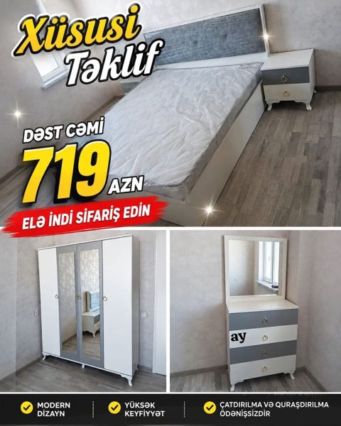 Yataq otağı mebel dəsti Tərkib: - Yataq çərçivəsi (yumşaq başlıqla) — Bakı