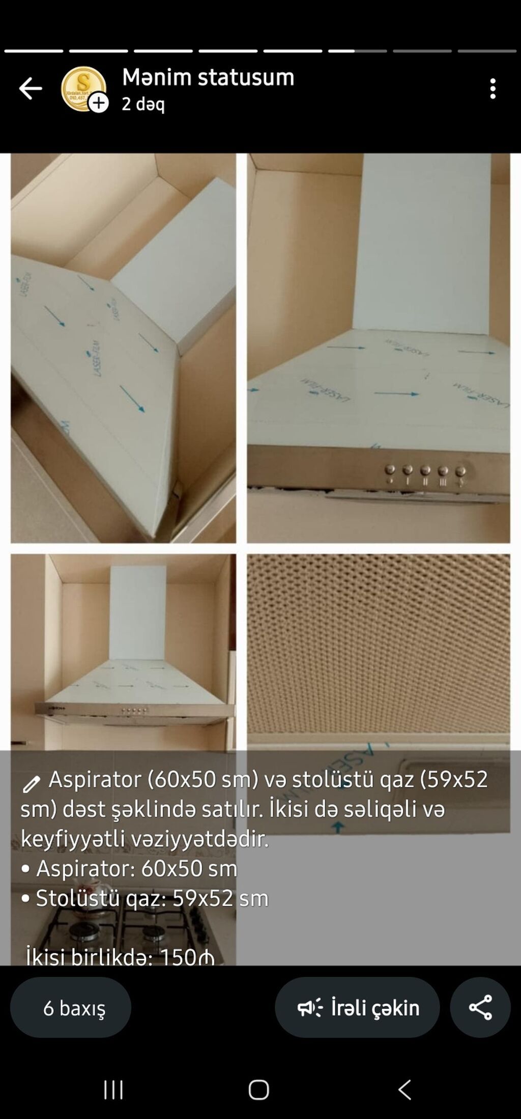 Aspirator + stolüstü qaz dəsti - Aspirator: 60x50 sm, klassik konus — Mətbəx texnikası, Masazır (2)