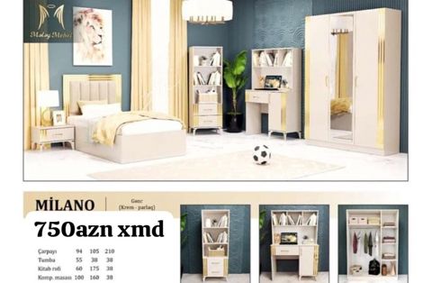 Milano gənc otağı dəsti (krem–parlaq) Komplektin tərkibi və ölçülər — Bakı
