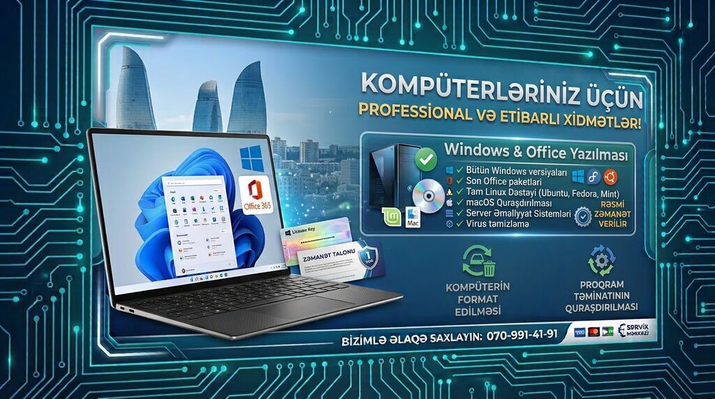 Kompyuterləriniz üçün peşəkar və etibarlı xidmət Noutbuk və masaüstü — Xidmətlər, Bakı