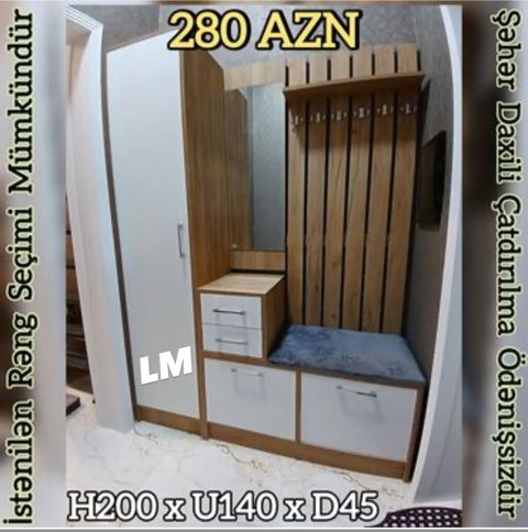 Dəhliz üçün çoxfunksiyalı şkaf-komplekt. - Ölçü: H200 x U140 x D45 sm — Bakı