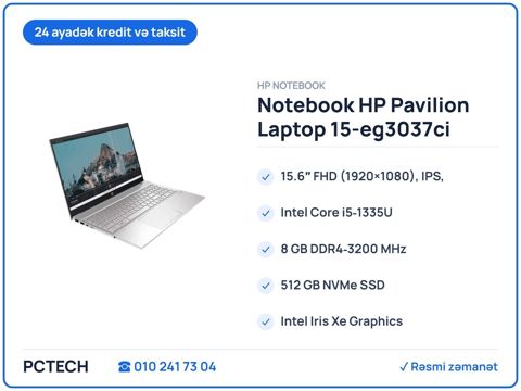 Notebook HP Pavilion Laptop 15-eg3037ci (84J87EA) — Bakı
