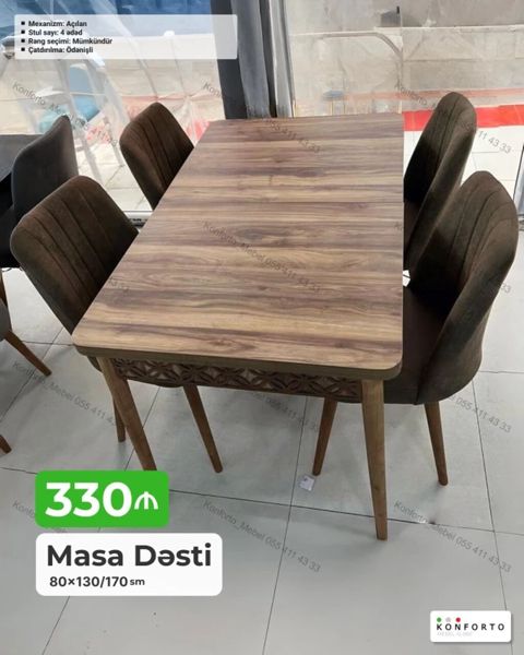 Məhsul: Masa Dəsti Ölçülər: 80×130/170 sm (açılan mexanizm ilə — Bakı