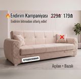 Açılan + bazalı divan - Rəng: açıq bej - Material: yumşaq, toxumalı — Mebel