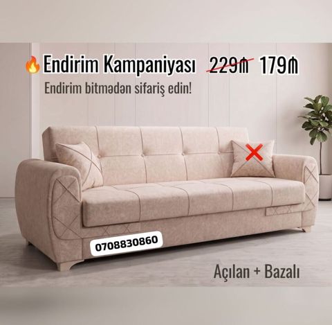 Açılan + bazalı divan - Rəng: açıq bej - Material: yumşaq, toxumalı — Dolab Taxt Çarpayı Mebel Fabriki ✨Əfsanə.x — Divanlar