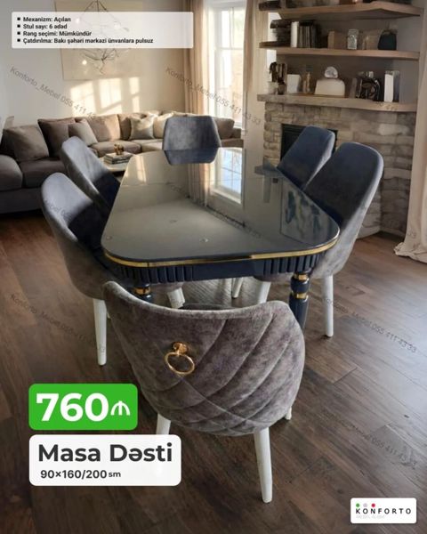Masa Dəsti – 90×160/200 sm - Açılan mexanizmli masa: gündəlik 160 sm — Bakı