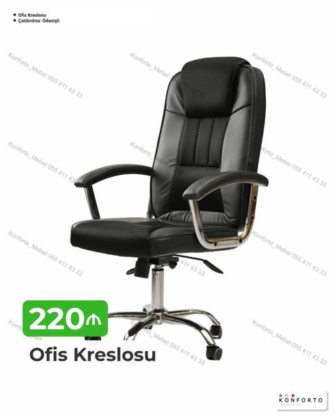 Ofis kreslosu - Ergonomik dizayn: yüksək bel dəstəyi, başlıq hissəsi — Bakı