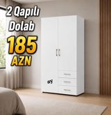 2 qapılı paltar dolabı - Rəng: ağ, minimalist dizayn - Quruluş: sağ — Furniture