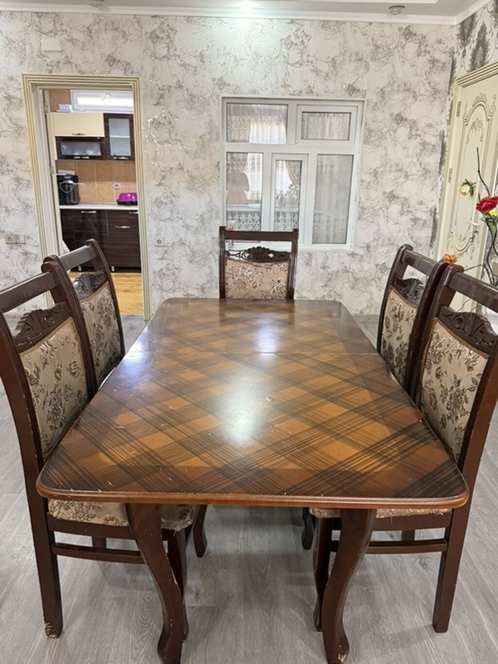 Yemək otağı üçün masa və 6 ədəd stul dəsti - Material: taxta karkas — Mebel, Digah (2)
