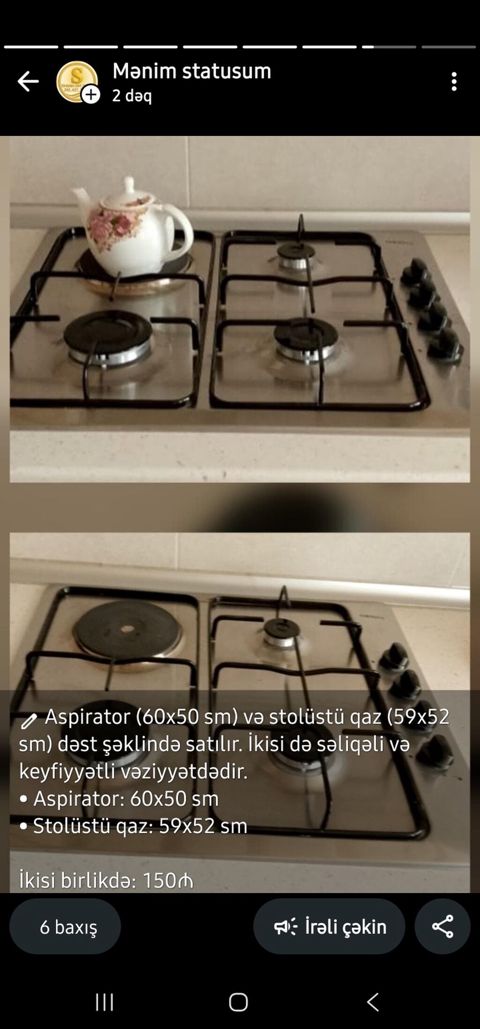 Aspirator + stolüstü qaz dəsti - Aspirator: 60x50 sm, klassik konus — Masazır