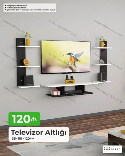 Televizor altlığı və divar rəf sistemi - Ölçü: 35 50 120 sm — Bakı