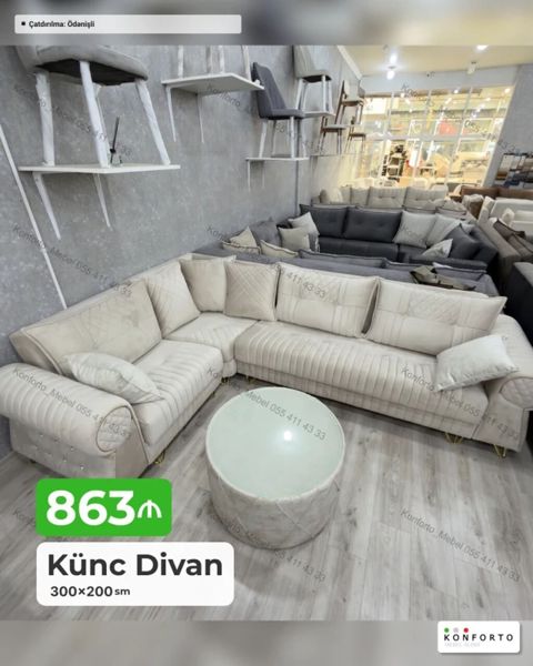 Künc divan – 300×200 sm - Rahat L formalı dizayn, geniş oturma sahəsi — Bakı