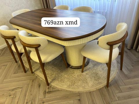 Yemək otağı üçün dəst – oval formalı masa və 6 ədəd stul - Üst səth — Bakı