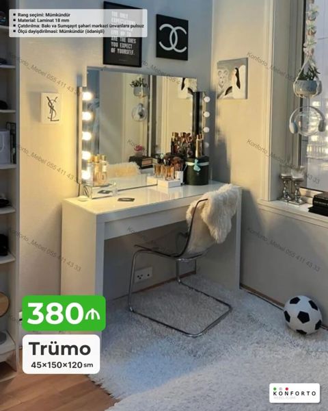 Trümo – işıqlı güzgü və geniş masa dəsti - Ölçü: 45×150×120 sm — Bakı