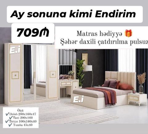 Yataq dəsti termo tumba dolab taxt daxildir 709 azn rəng seçimi var — Saray