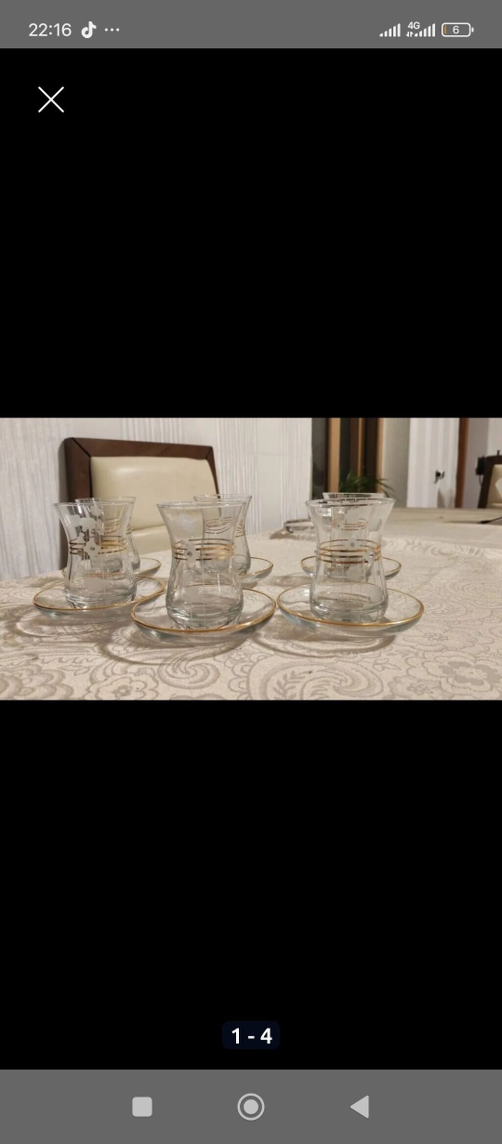 Çay dəsti, rəng - Qızılı, Şüşə, 6 nəfərlik — Mallar, Bakı (3)