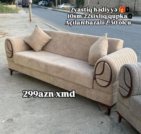 Açılan bazalı divan – 2.30 ölçü - Rəng: bej - Qol hissələrində — Bakı