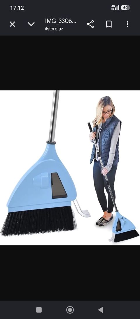Uzun saplı süpürgə və qapaqlı toz qabı dəsti - Ergonomik uzun sap — Bakı