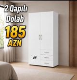 Yeni, 2 qapılı, Siyirməli, Ağ, Açılan, Düz dolab — Mebel