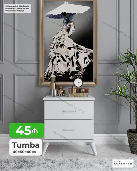 Ağ rəngli iki çekmecəli tumbə - Ölçü: 40×50×40 sm - Material: 18 mm — Bakı