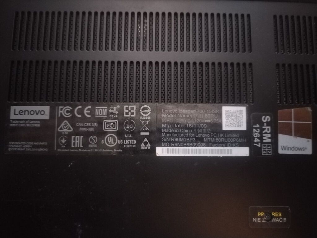 Lenovo Ideapad 700-15ISK noutbuk Əsas göstəricilər: - Ekran: 15.6" — Lenovo, Bakı (2)