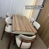 Yemək otağı dəsti – ağac teksturalı düzbucaqlı masa və yumşaq — Furniture