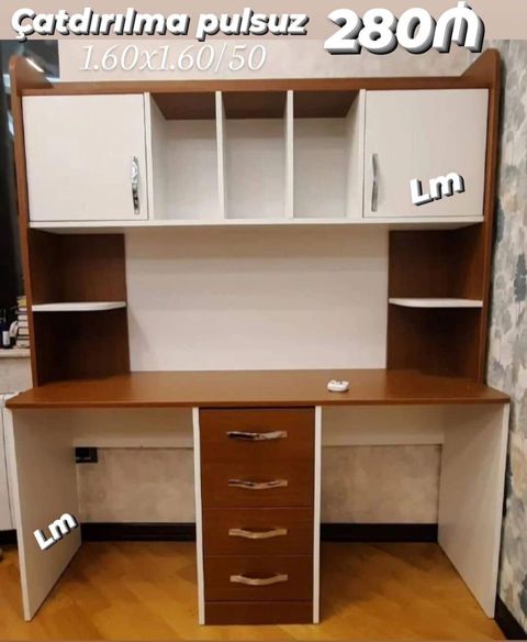 İş masası və üst rəfli modül - Ölçülər: 1.60 x 1.60 x 50 sm — Dolab Taxt Çarpayı Mebel Fabriki ✨Əfsanə.x — Компьютерные столы и кресла