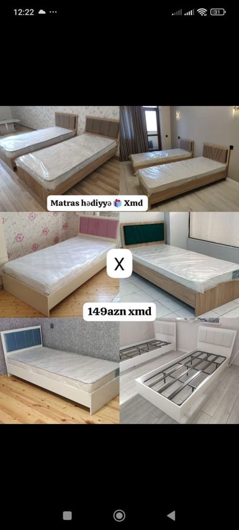 Tək nəfərlik çarpayılar – müxtəlif dizayn və rənglərdə. Başlıqlar — Bakı